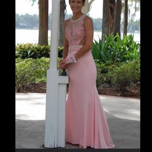 Beautiful long, pink, and sequin dress!